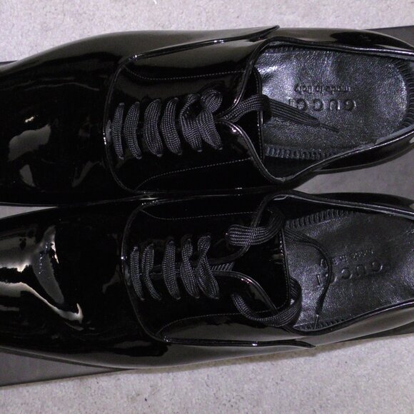 Vintage GUCCI MEN'S LUXURY DRESS PATENT LEATHER SHOES Lace-Up New in Box 10+ D - Picture 4 of 11